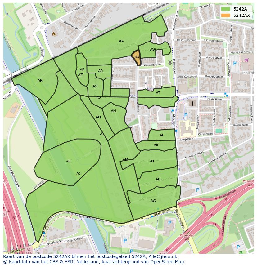 Afbeelding van het postcodegebied 5242 AX op de kaart.