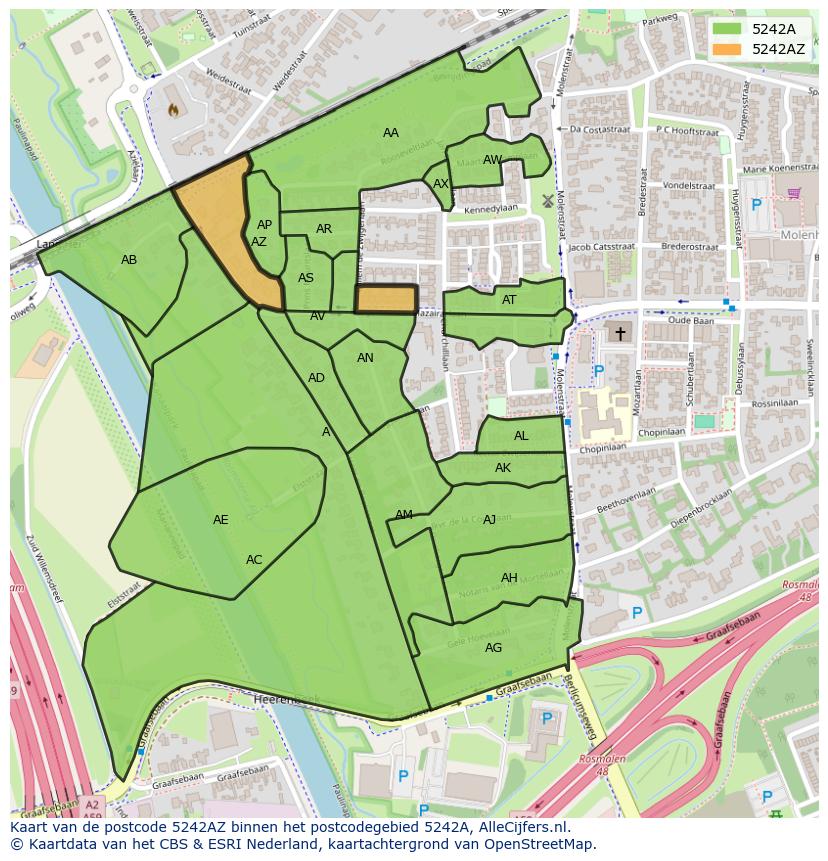 Afbeelding van het postcodegebied 5242 AZ op de kaart.