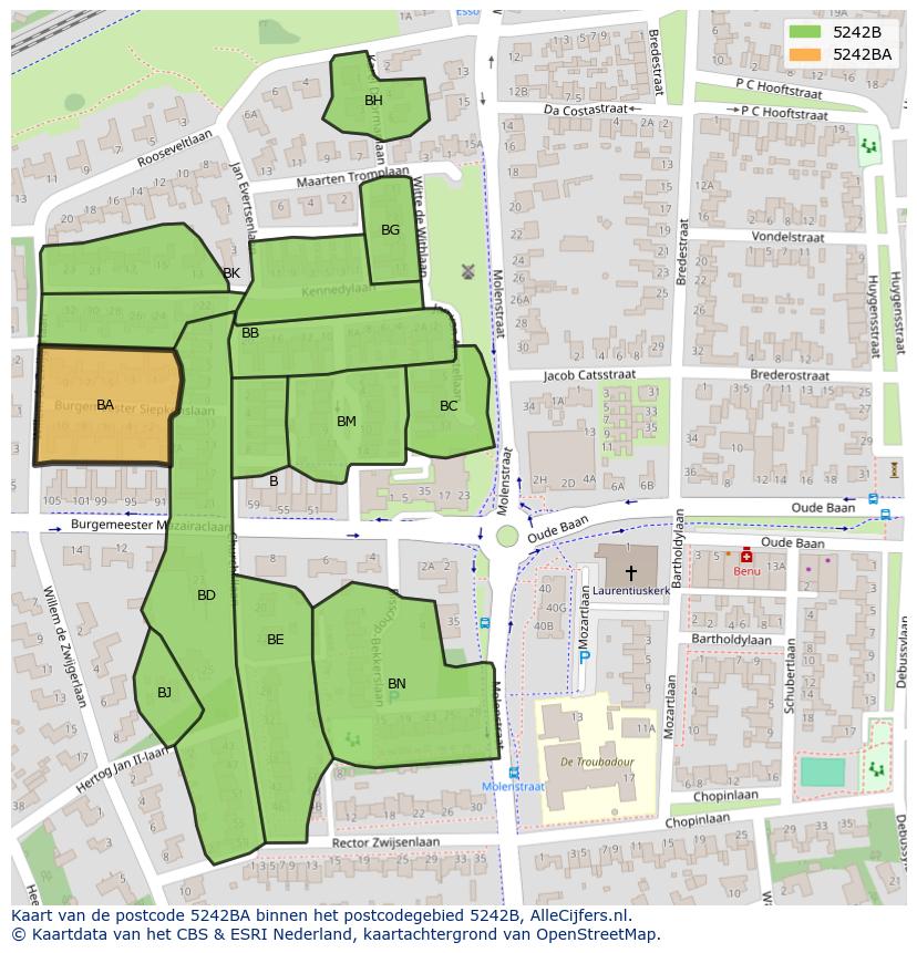 Afbeelding van het postcodegebied 5242 BA op de kaart.