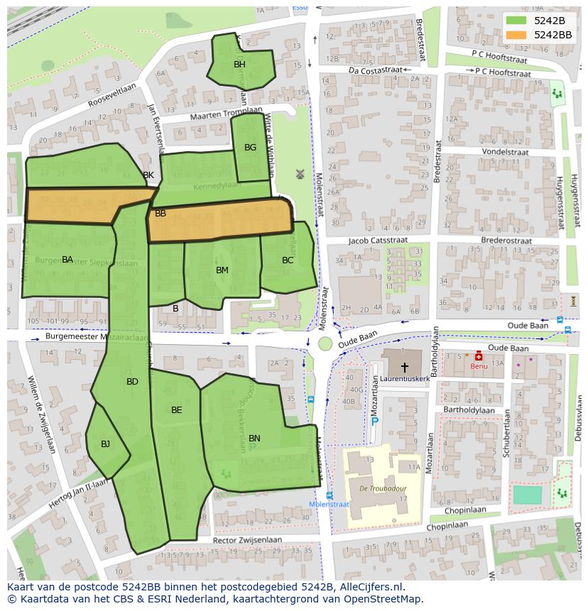 Afbeelding van het postcodegebied 5242 BB op de kaart.