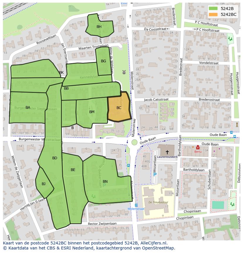 Afbeelding van het postcodegebied 5242 BC op de kaart.