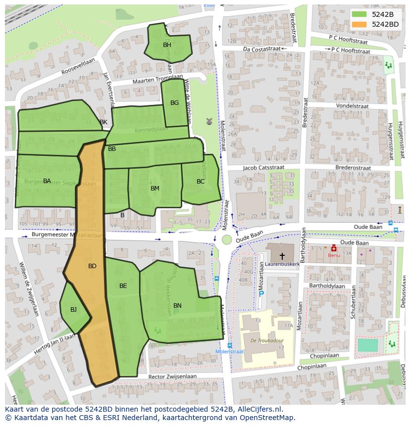 Afbeelding van het postcodegebied 5242 BD op de kaart.