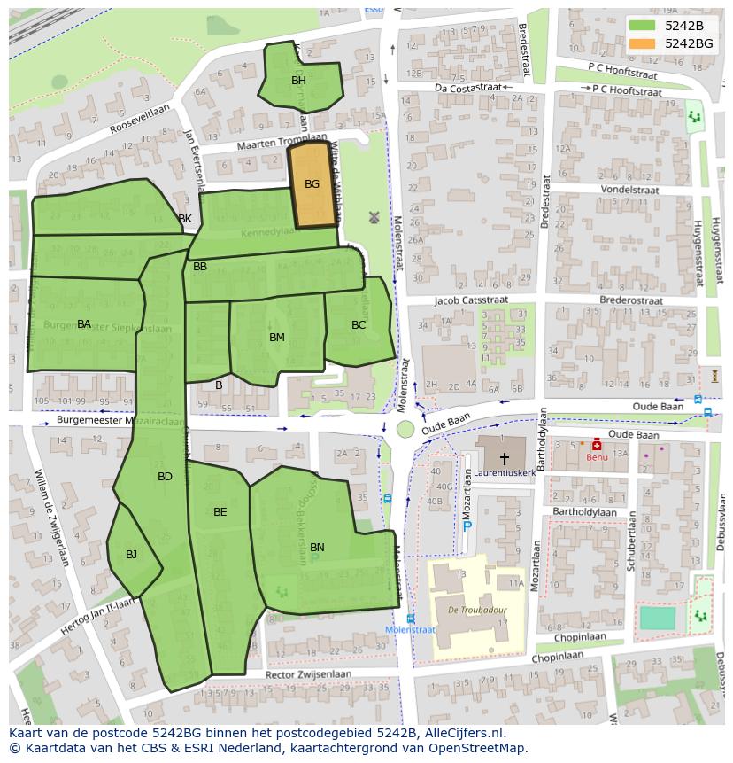 Afbeelding van het postcodegebied 5242 BG op de kaart.