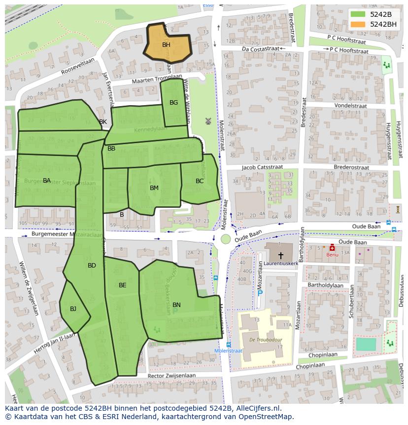 Afbeelding van het postcodegebied 5242 BH op de kaart.