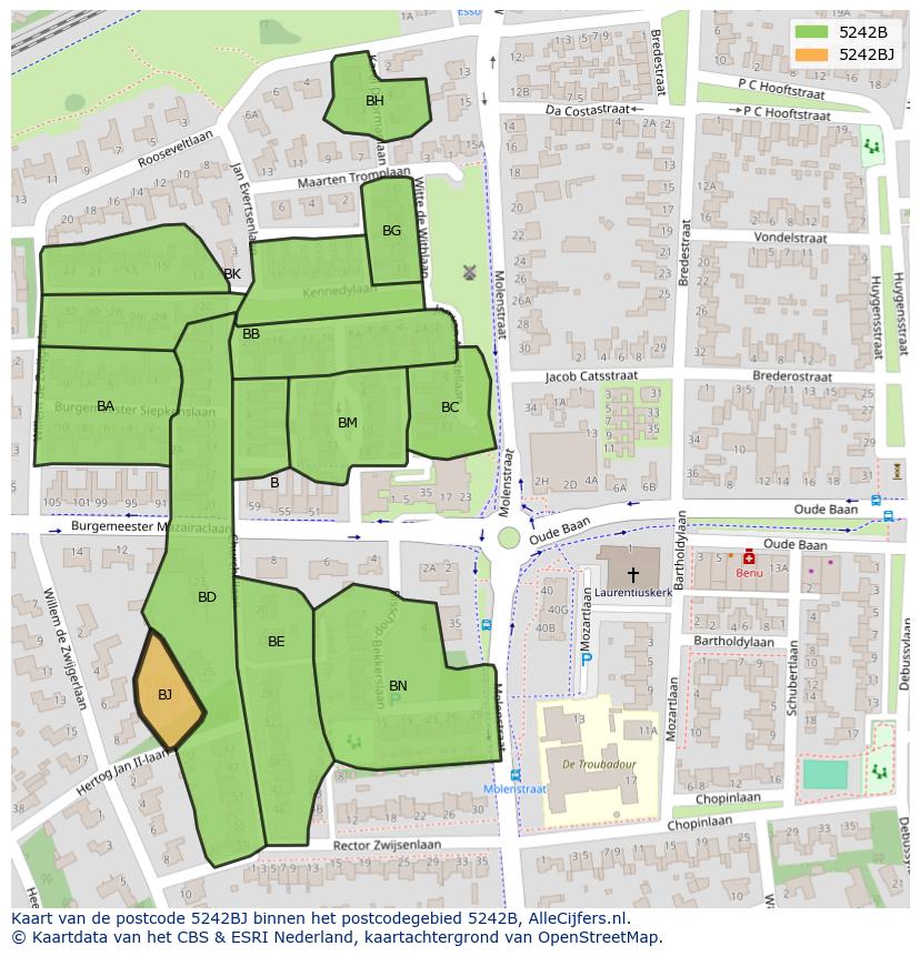 Afbeelding van het postcodegebied 5242 BJ op de kaart.