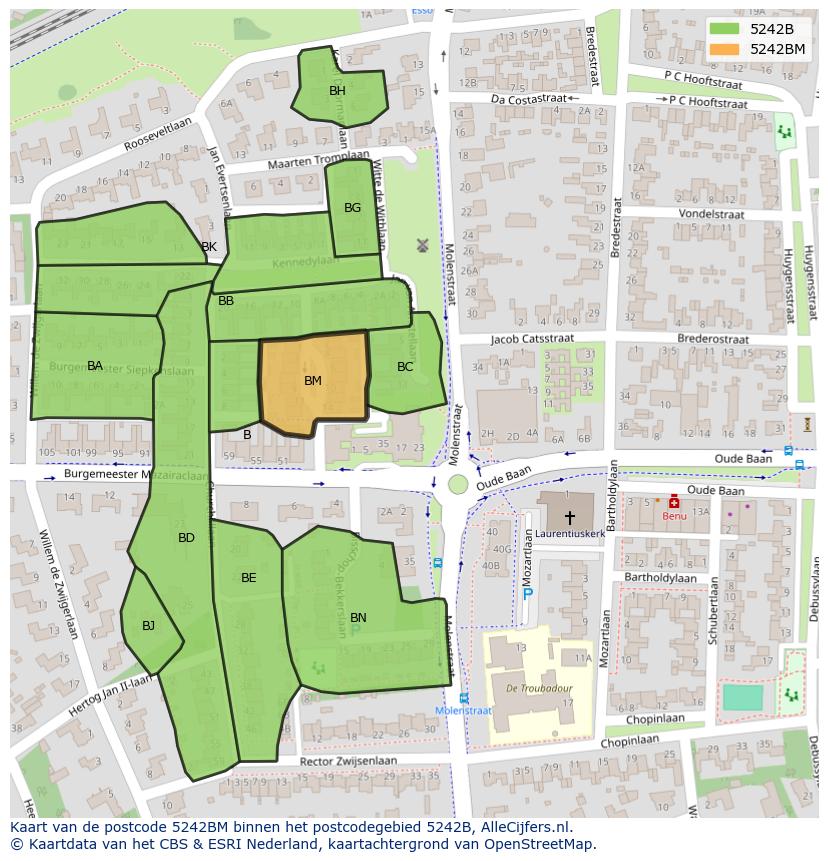 Afbeelding van het postcodegebied 5242 BM op de kaart.