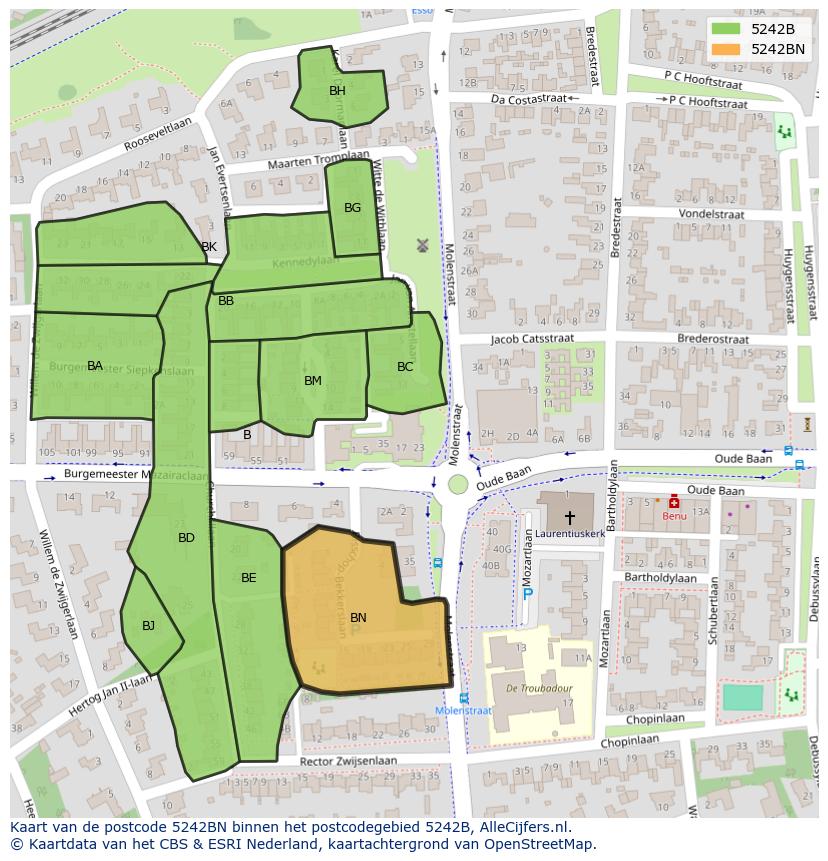 Afbeelding van het postcodegebied 5242 BN op de kaart.