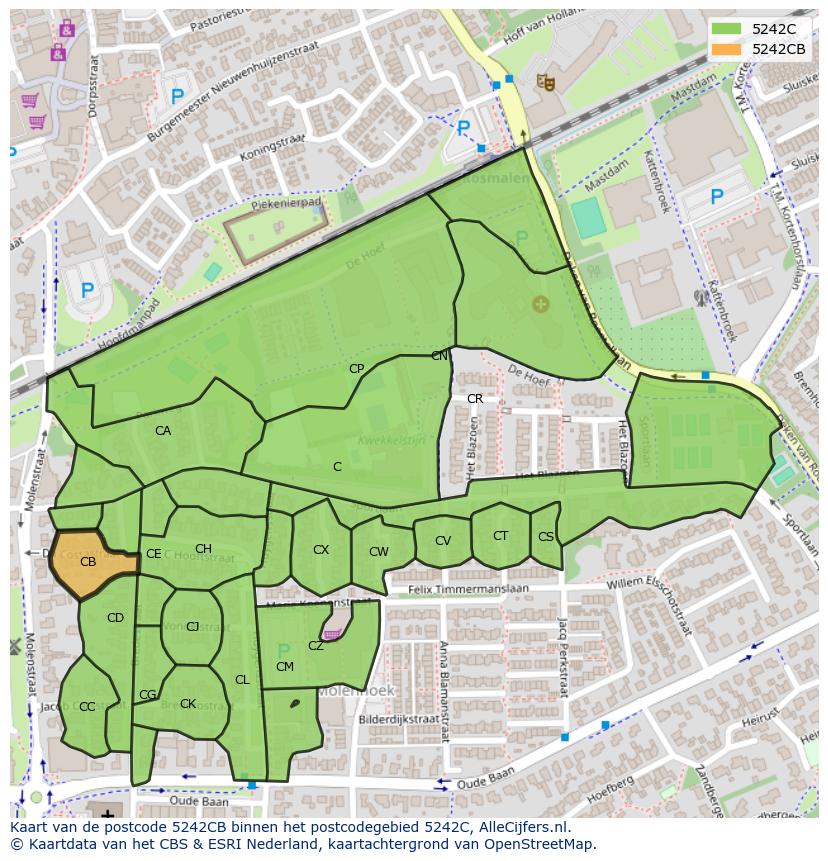 Afbeelding van het postcodegebied 5242 CB op de kaart.