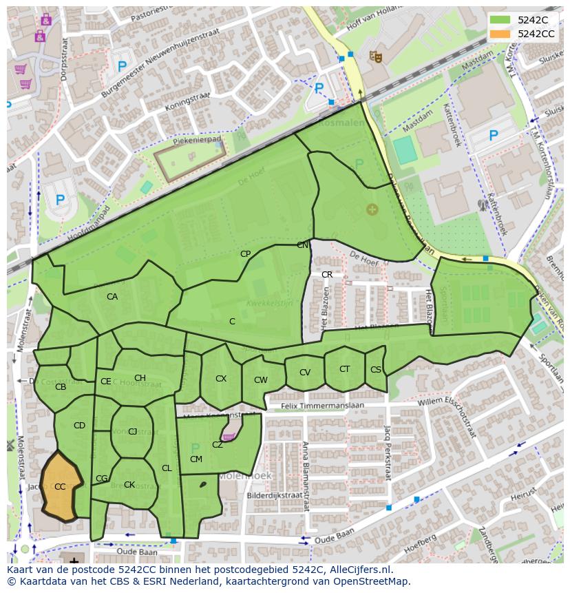 Afbeelding van het postcodegebied 5242 CC op de kaart.