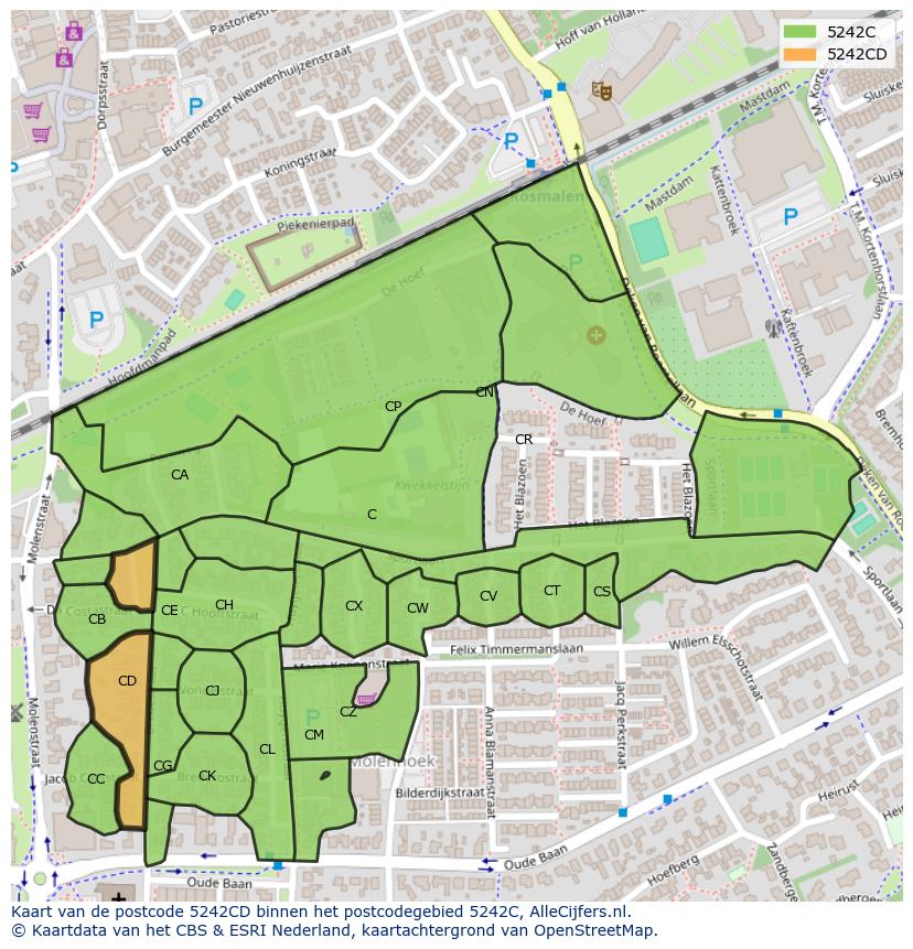 Afbeelding van het postcodegebied 5242 CD op de kaart.