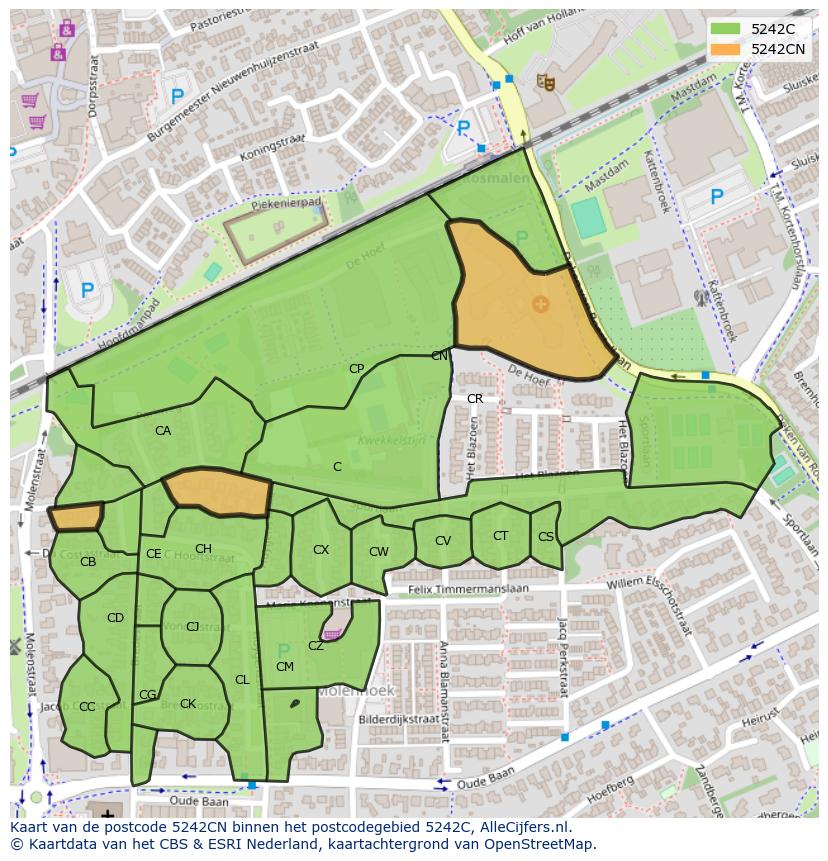 Afbeelding van het postcodegebied 5242 CN op de kaart.