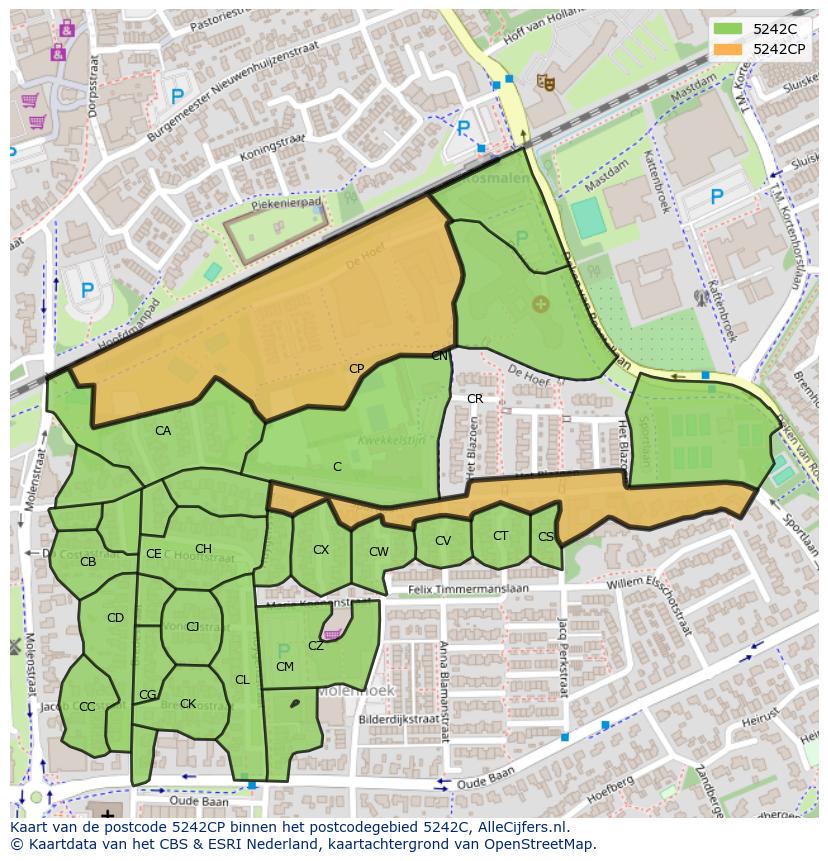 Afbeelding van het postcodegebied 5242 CP op de kaart.
