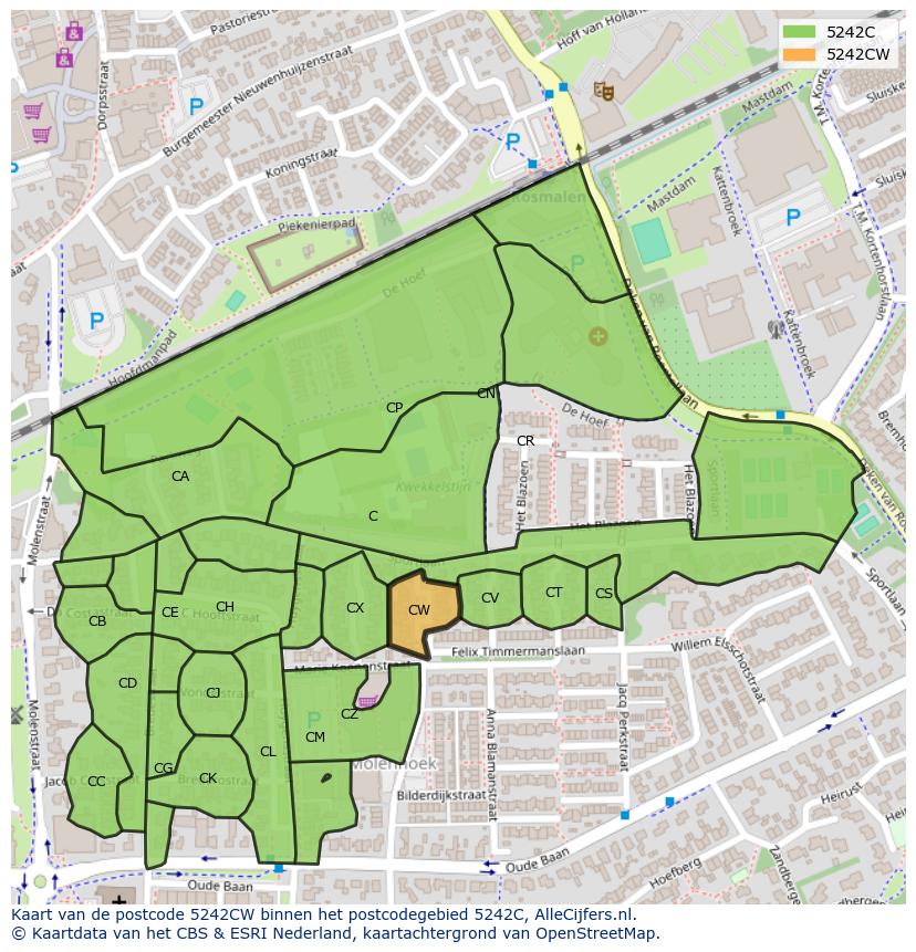 Afbeelding van het postcodegebied 5242 CW op de kaart.