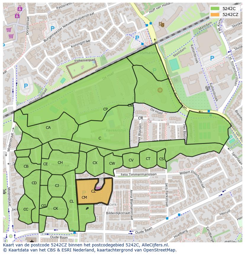 Afbeelding van het postcodegebied 5242 CZ op de kaart.