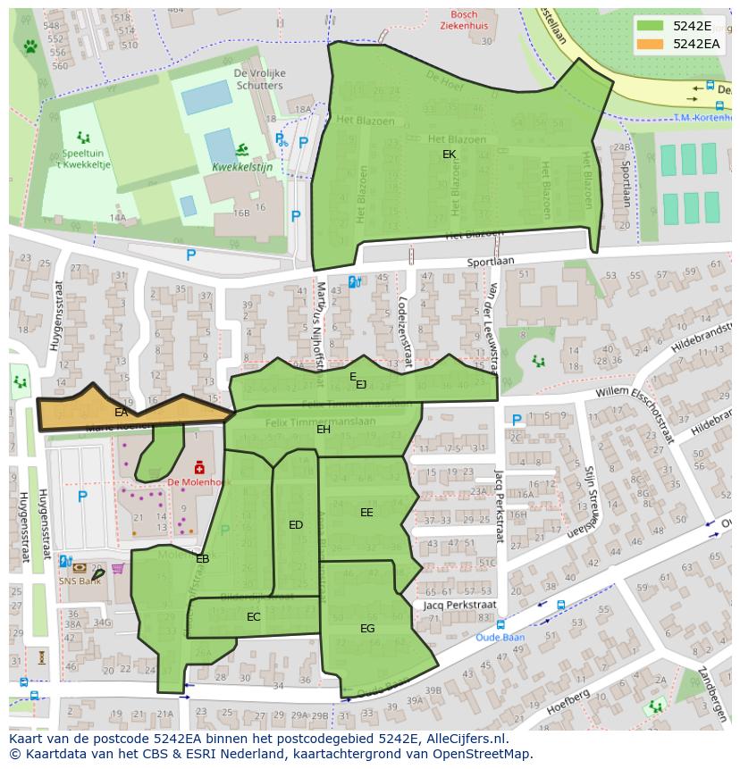Afbeelding van het postcodegebied 5242 EA op de kaart.