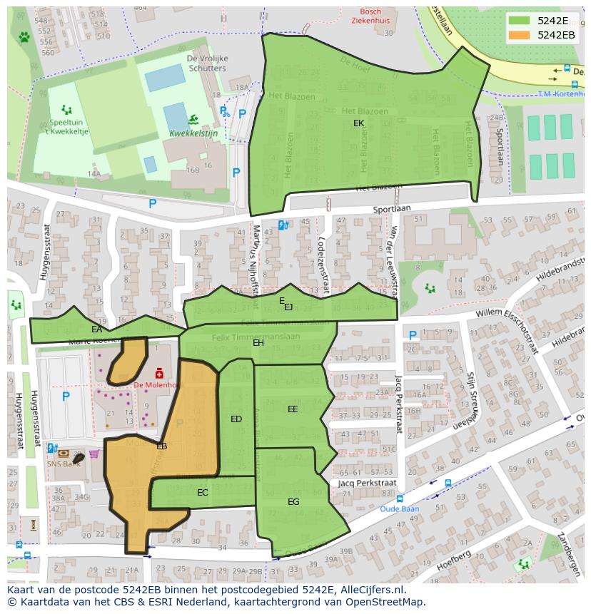 Afbeelding van het postcodegebied 5242 EB op de kaart.