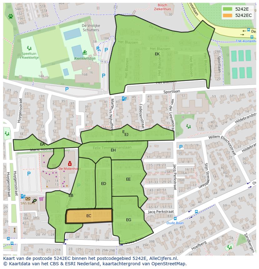 Afbeelding van het postcodegebied 5242 EC op de kaart.