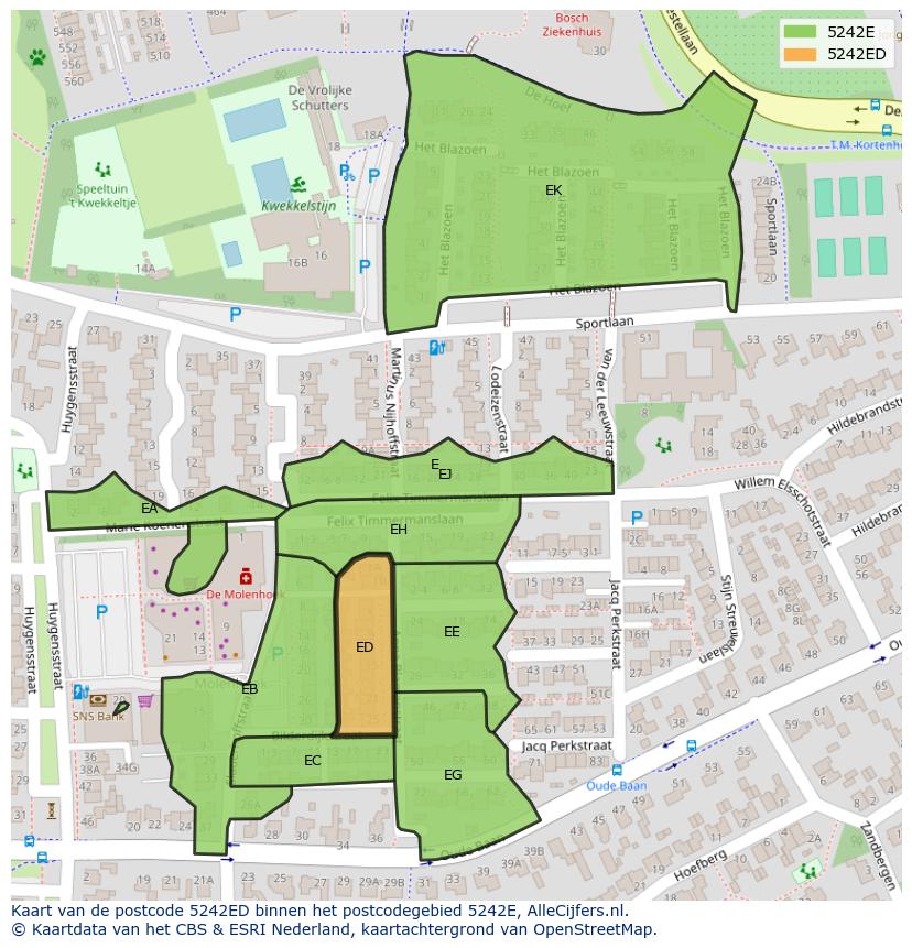 Afbeelding van het postcodegebied 5242 ED op de kaart.