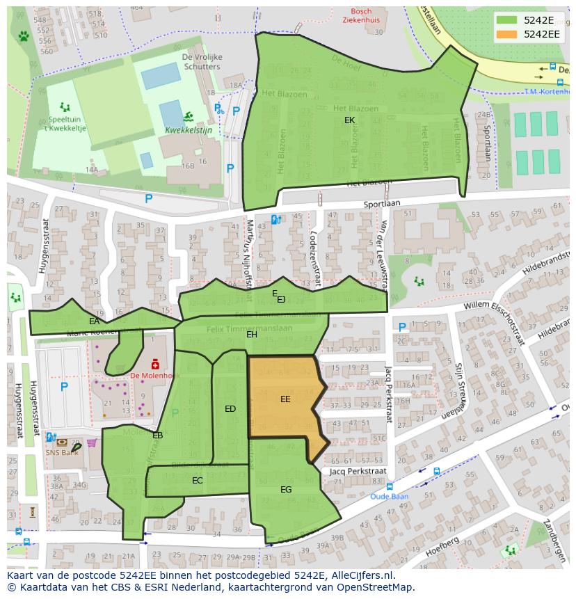 Afbeelding van het postcodegebied 5242 EE op de kaart.