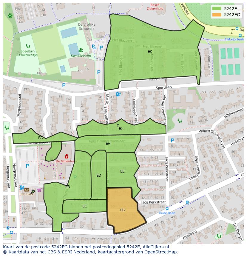 Afbeelding van het postcodegebied 5242 EG op de kaart.