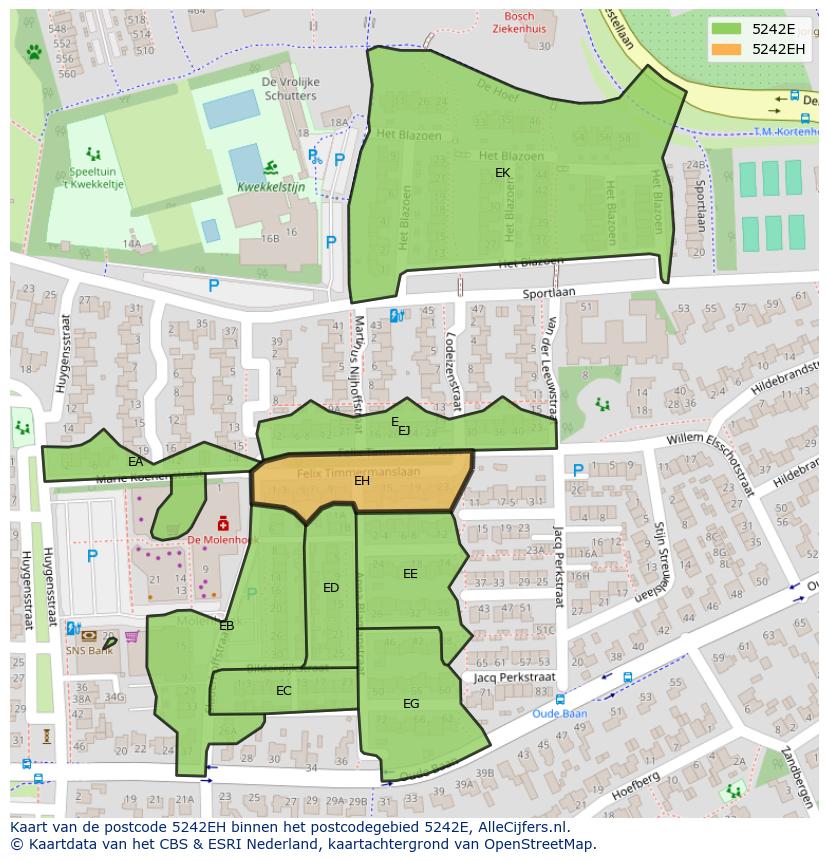 Afbeelding van het postcodegebied 5242 EH op de kaart.