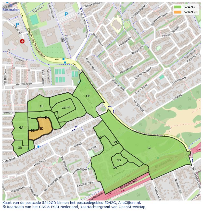 Afbeelding van het postcodegebied 5242 GD op de kaart.