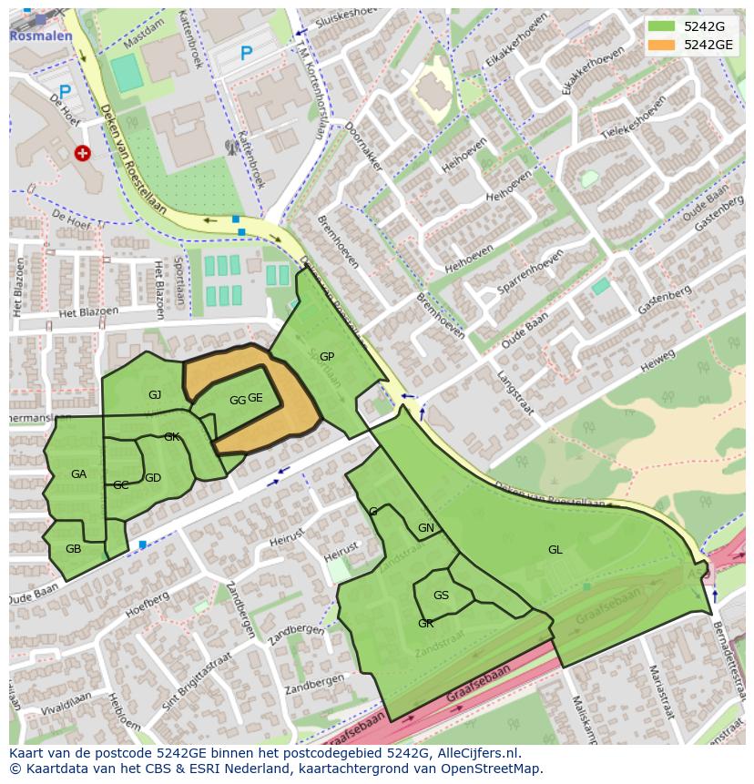 Afbeelding van het postcodegebied 5242 GE op de kaart.