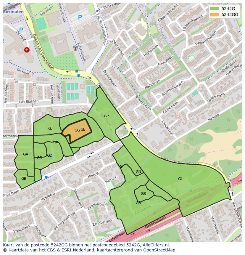 Afbeelding van het postcodegebied 5242 GG op de kaart.