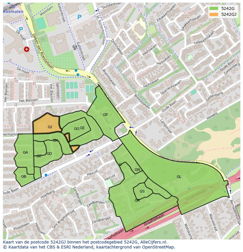 Afbeelding van het postcodegebied 5242 GJ op de kaart.