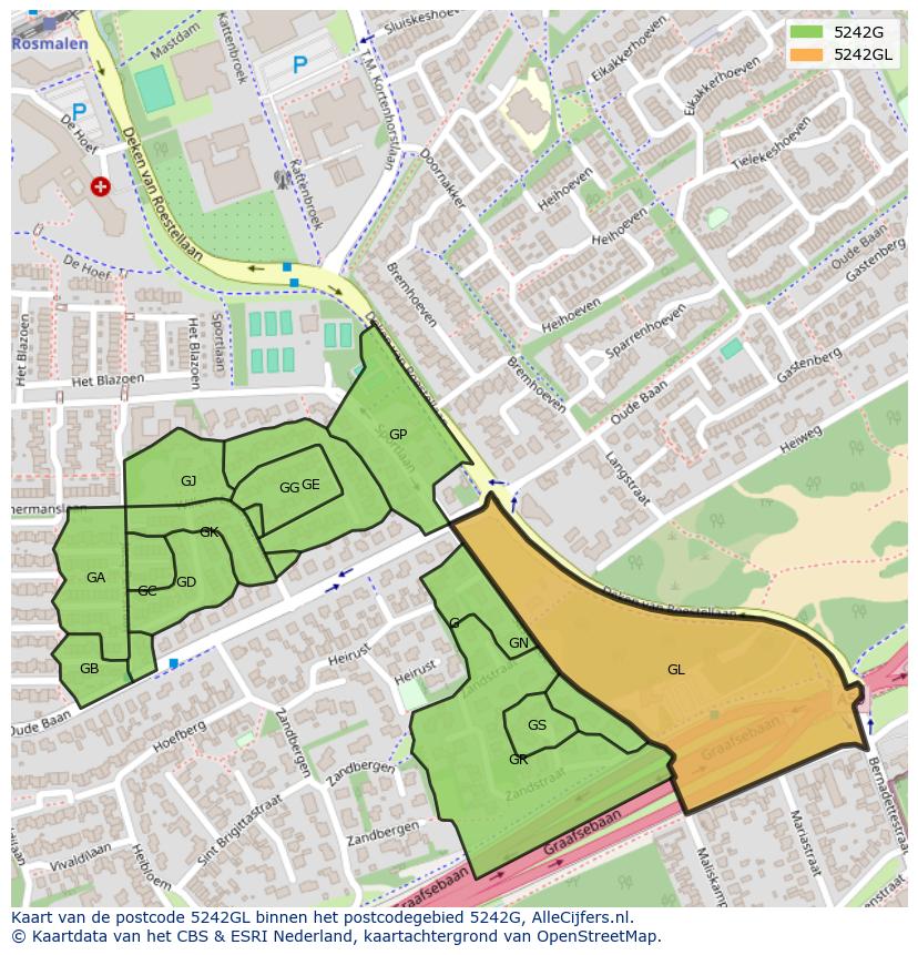 Afbeelding van het postcodegebied 5242 GL op de kaart.
