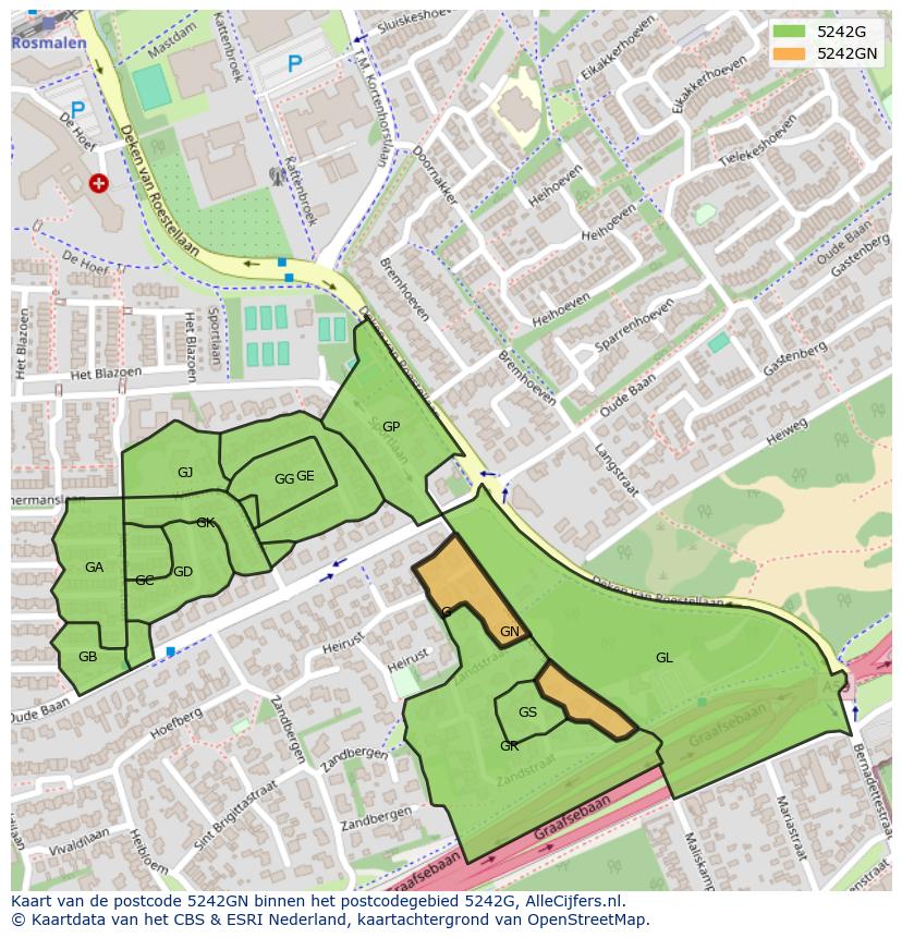 Afbeelding van het postcodegebied 5242 GN op de kaart.