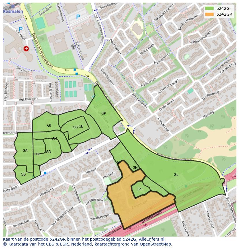 Afbeelding van het postcodegebied 5242 GR op de kaart.