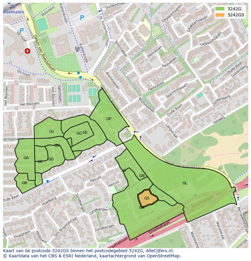 Afbeelding van het postcodegebied 5242 GS op de kaart.