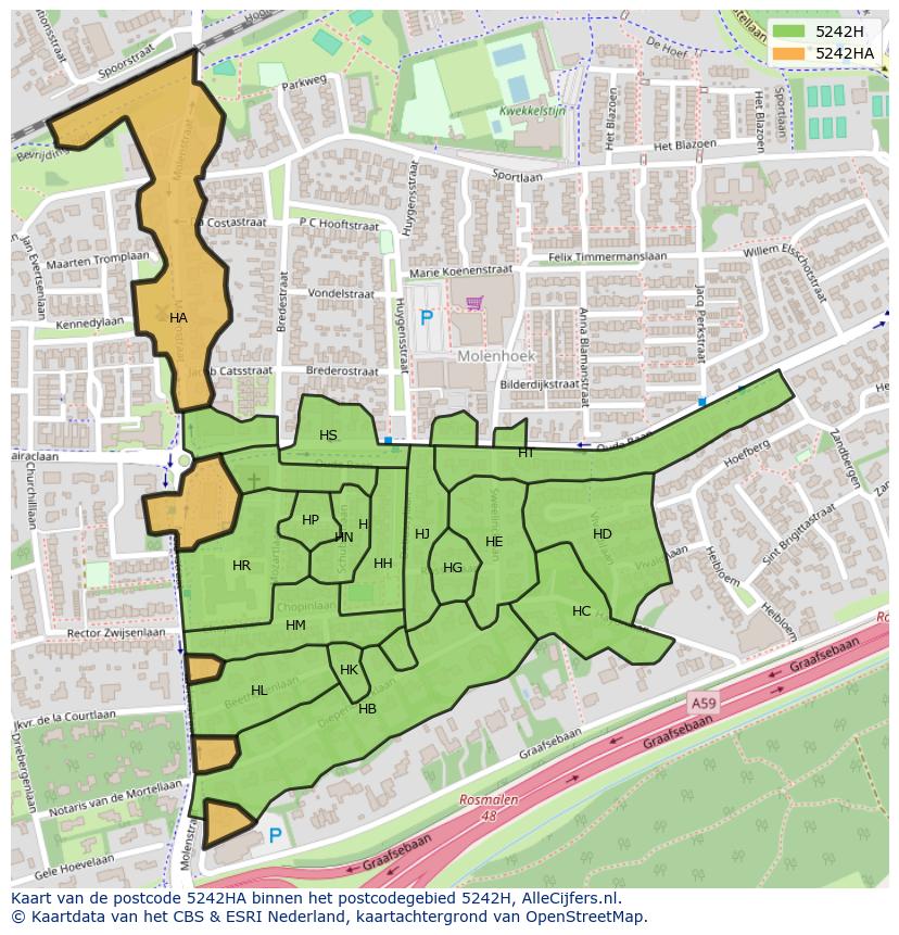 Afbeelding van het postcodegebied 5242 HA op de kaart.