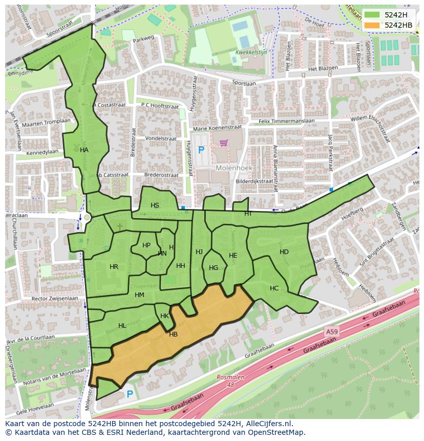 Afbeelding van het postcodegebied 5242 HB op de kaart.