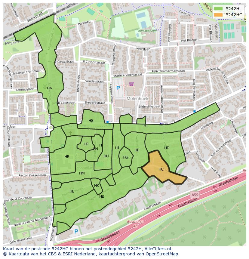 Afbeelding van het postcodegebied 5242 HC op de kaart.