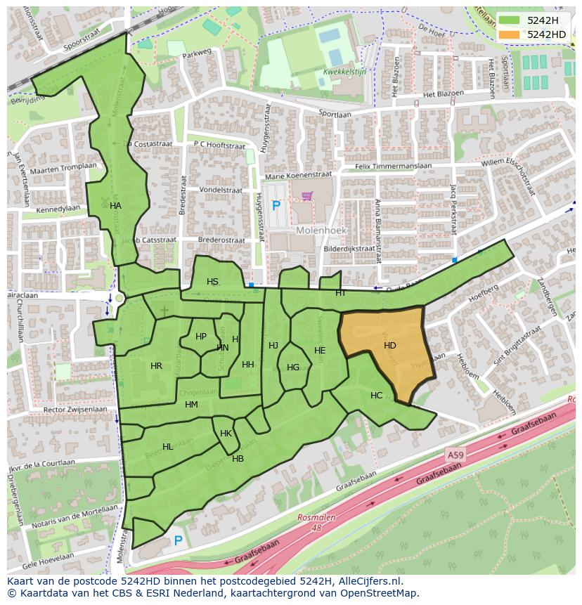 Afbeelding van het postcodegebied 5242 HD op de kaart.
