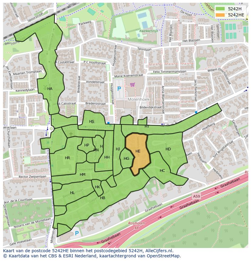 Afbeelding van het postcodegebied 5242 HE op de kaart.