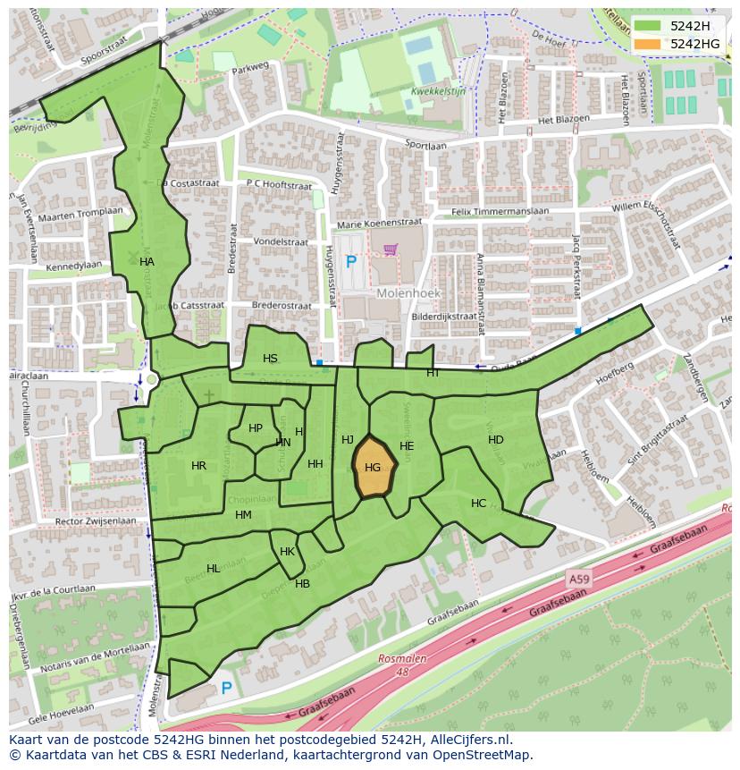 Afbeelding van het postcodegebied 5242 HG op de kaart.