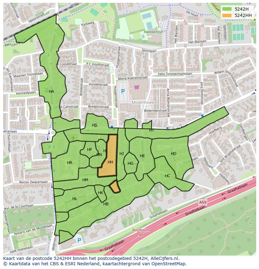 Afbeelding van het postcodegebied 5242 HH op de kaart.