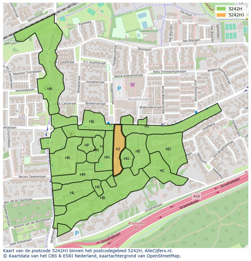 Afbeelding van het postcodegebied 5242 HJ op de kaart.