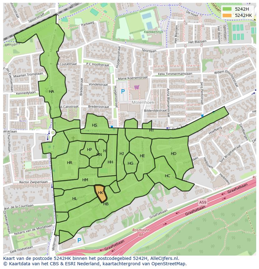 Afbeelding van het postcodegebied 5242 HK op de kaart.