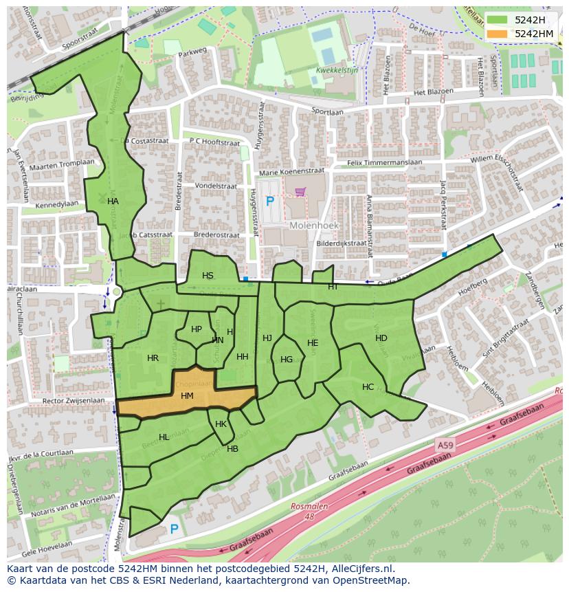 Afbeelding van het postcodegebied 5242 HM op de kaart.