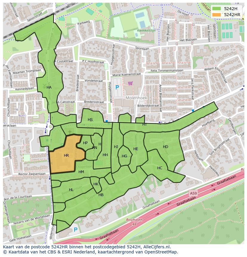 Afbeelding van het postcodegebied 5242 HR op de kaart.