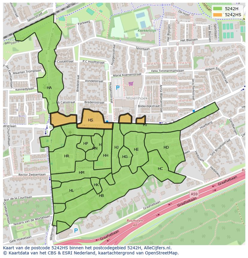 Afbeelding van het postcodegebied 5242 HS op de kaart.