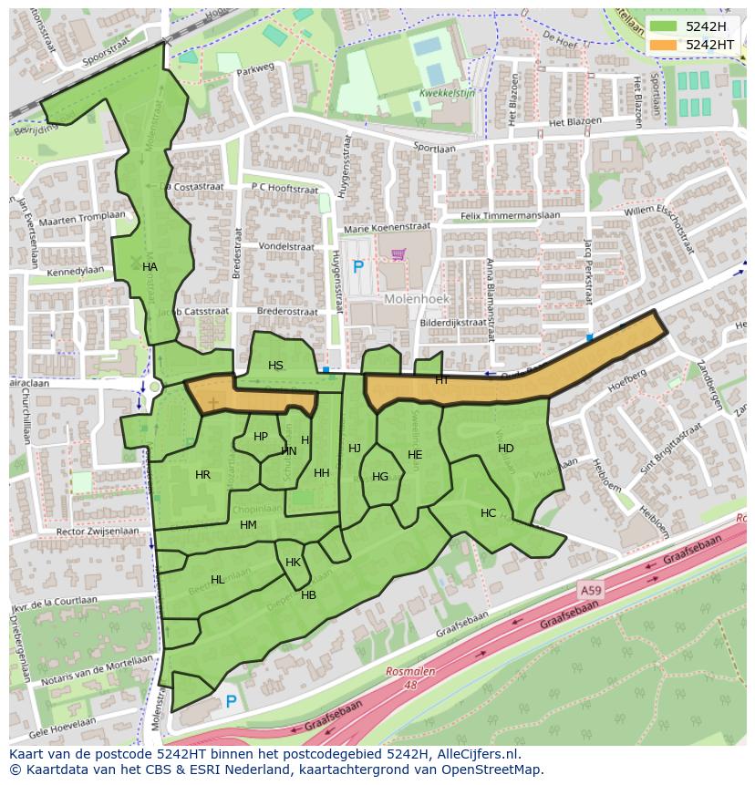 Afbeelding van het postcodegebied 5242 HT op de kaart.