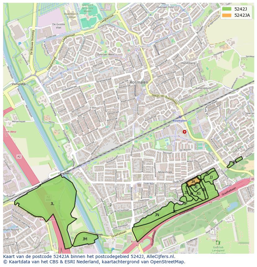 Afbeelding van het postcodegebied 5242 JA op de kaart.