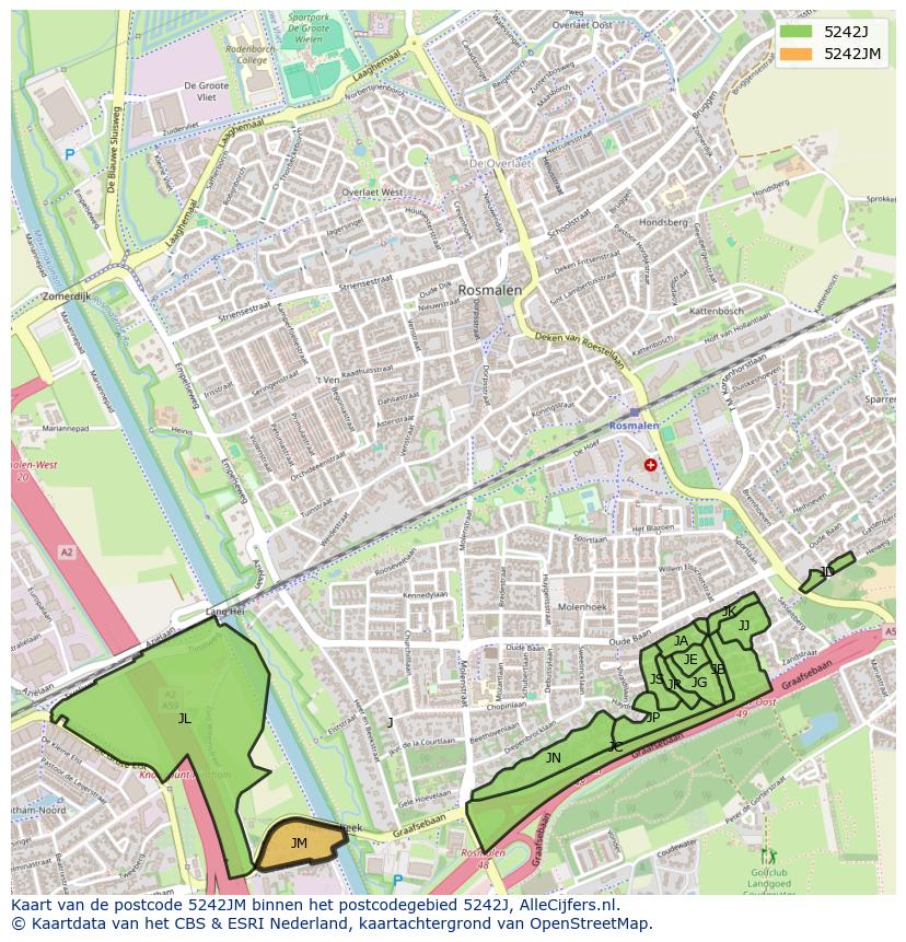Afbeelding van het postcodegebied 5242 JM op de kaart.