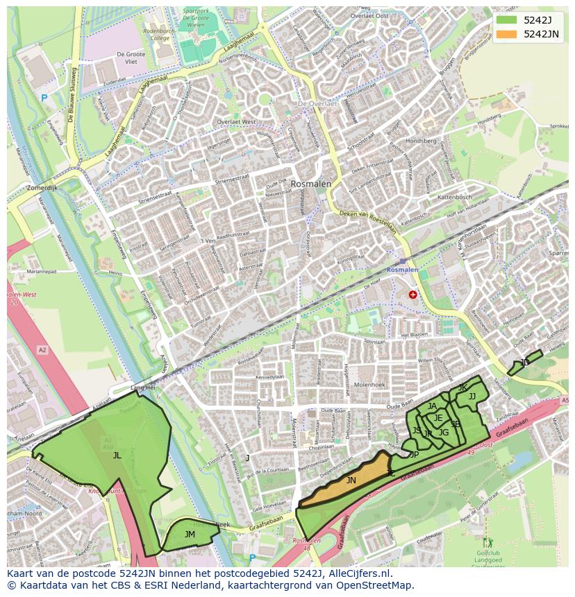 Afbeelding van het postcodegebied 5242 JN op de kaart.