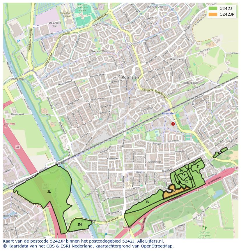 Afbeelding van het postcodegebied 5242 JP op de kaart.